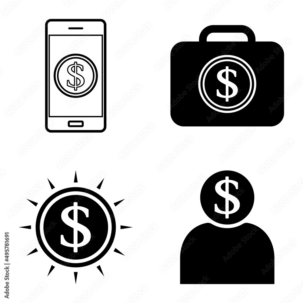 Dollar Flat Icon Set Isolated On White Background Dollar Flat Icon Set Isolated On White Background