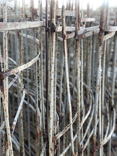 metal rods iron paint curved old rusty urban building architecture fittings steel structure