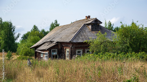 destroyed houses in an abandoned village