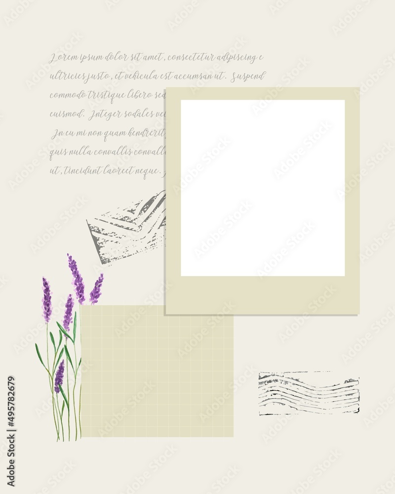Collage To do list , photobook, planner note-taking , openwork lace frame , lavender and stamp watercolor, ideas, plans, reminders. Vector illustration