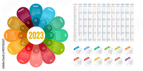 Calendar Planner for 2023. Calendar template for 2023. Corporate and business calendar. Stationery Design Print Template. Week Starts on Sunday.