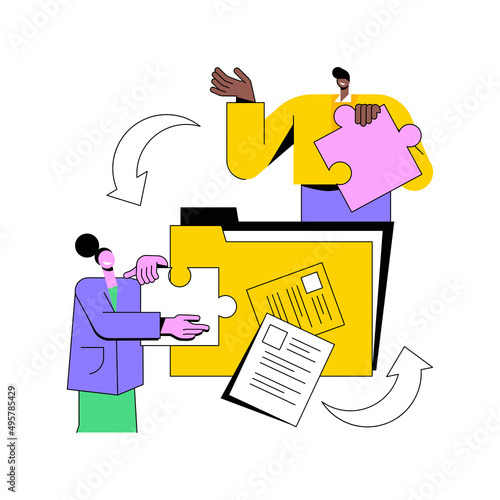 Job sharing abstract concept vector illustration. Part time job, sharing a position, alternative work schedule, collaborative employment, division of tasks, equal responsibility abstract metaphor.