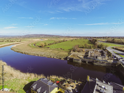 Aerial view of the Ralty River, Bunratty, County Clare, Ireland