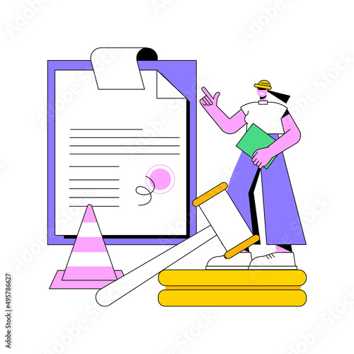 Building permit abstract concept vector illustration. Official approval, contractor service, property remodeling project, house blueprint, application form, real estate business abstract metaphor.