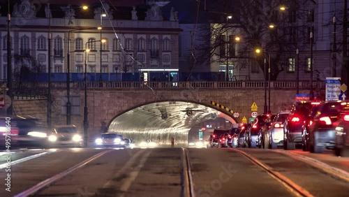 Warsaw streets by night time lapse.
