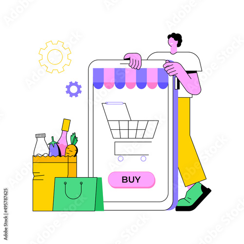 Digital supermarket abstract concept vector illustration. Digital purchase, information technology, online payment, grocery store, mobile retail application, shopping discount abstract metaphor.