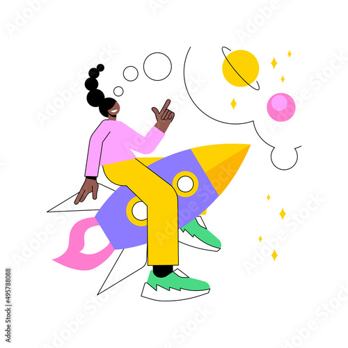 Imagination abstract concept vector illustration. Human imagination, vision development, creative thinking, idea and fantasy, motivation and inspiration, invention, daydreaming abstract metaphor.