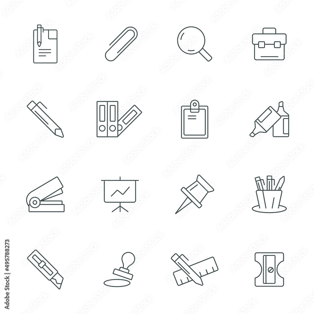 Office stationery icons set . Office stationery pack symbol vector elements for infographic web Office stationery icons set . Office stationery pack symbol vector elements for infographic web
