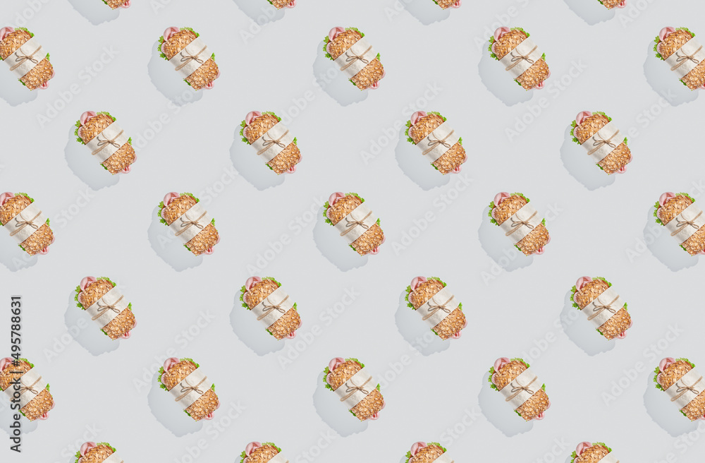 Pattern of sandwich on white background