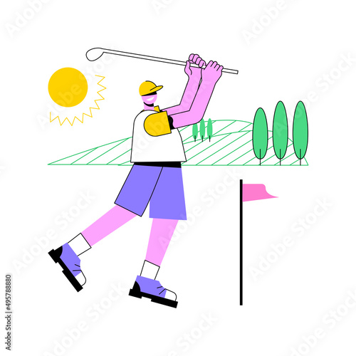 Golf abstract concept vector illustration. Mini golf world championship, outdoor recreation, country club tournament, rent equipment, personal training service, active lifestyle abstract metaphor.