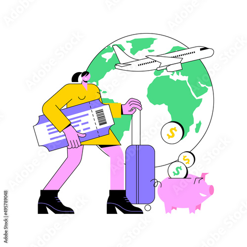 Low cost flights abstract concept vector illustration. Cheap tickets, airline flash sale, vacation planning, airport timetable, buy ticket online, domestic, international flight abstract metaphor.