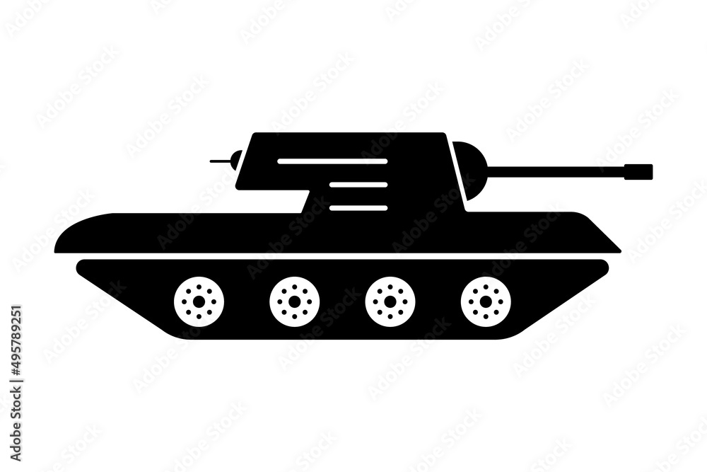 Military Tank Silhouette Icon. Panzer Vehicle Force Pictogram. Tank Army Black Symbol. Armed Machine Weapon Icon. Army Transportation Logo. Defense War Ammunition. Isolated Vector Illustration
