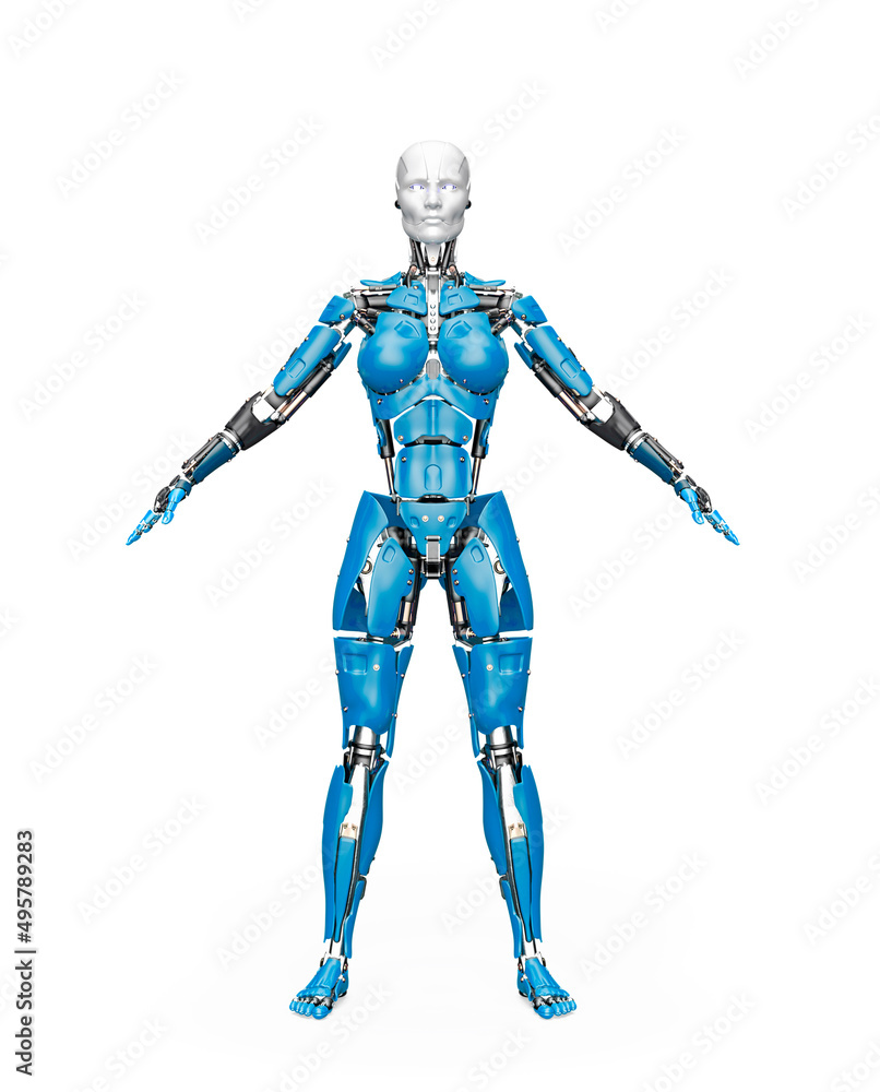 amazing robot in a pose on white background amazing robot in a pose on white background