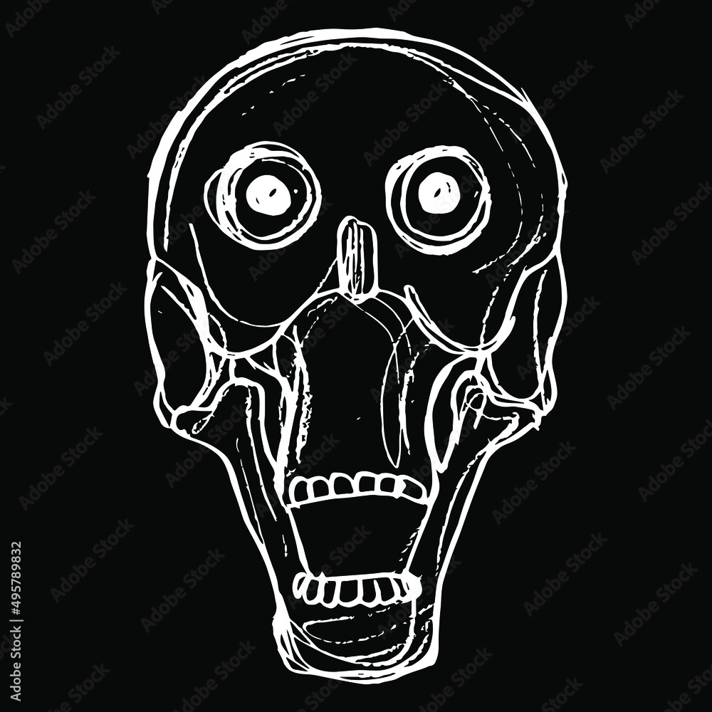 Crying human skull with open mouth. Native American symbol of Aztec