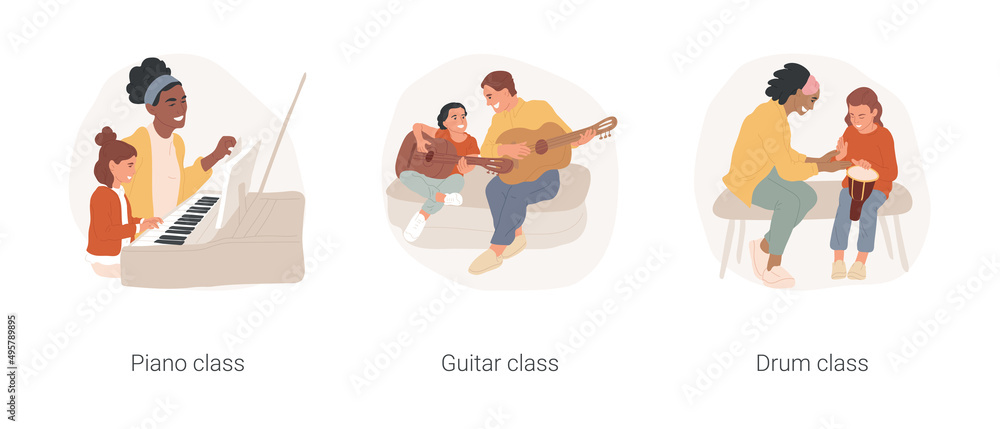 Gradeschool students music lessons isolated cartoon vector illustration ...
