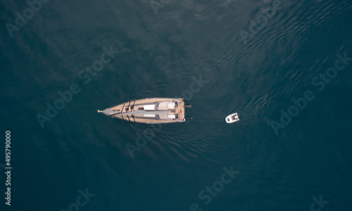 Aerial drone photo of a sail boat in the ope sea © 3dts