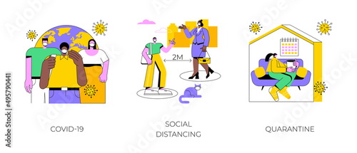 Coronavirus pandemic abstract concept vector illustration set. COVID-19  social distancing  self quarantine  infection outbreak  stay at home  do your part  isolation measures abstract metaphor.