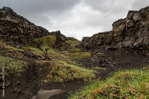 Shot of transcontinental rift and tectonic plates in Iceland