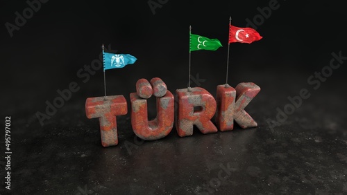 Turkey, Ottoman Flag, Seljuk Flag, 3D Rendering photo