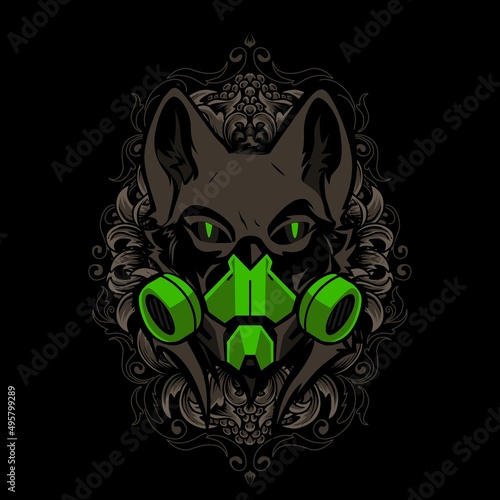 Vector illustration of a wolf head using a gas mask