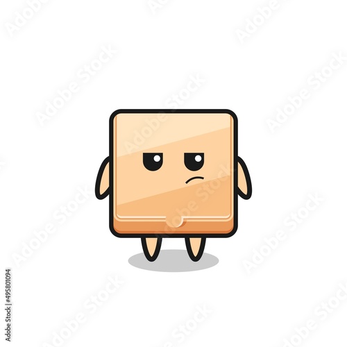cute pizza box character with suspicious expression