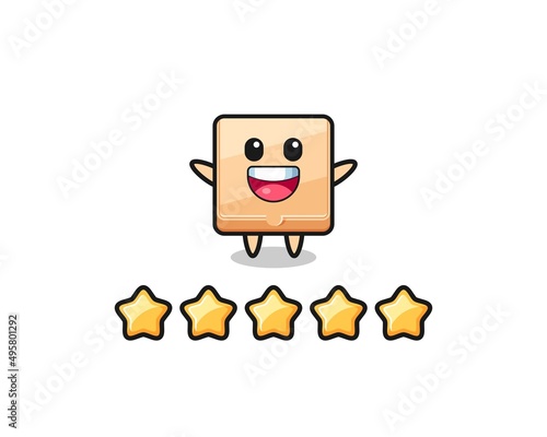 the illustration of customer best rating, pizza box cute character with 5 stars