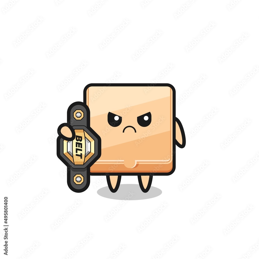 pizza box mascot character as a MMA fighter with the champion belt pizza box mascot character as a MMA fighter with the champion belt
