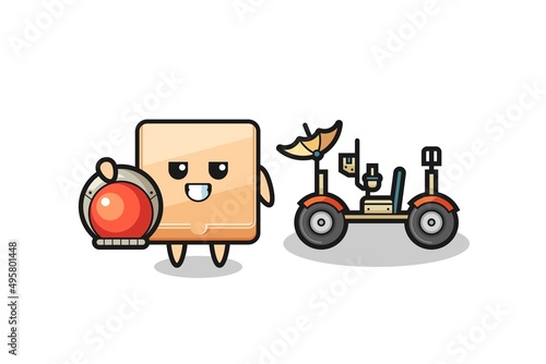 the cute pizza box as astronaut with a lunar rover