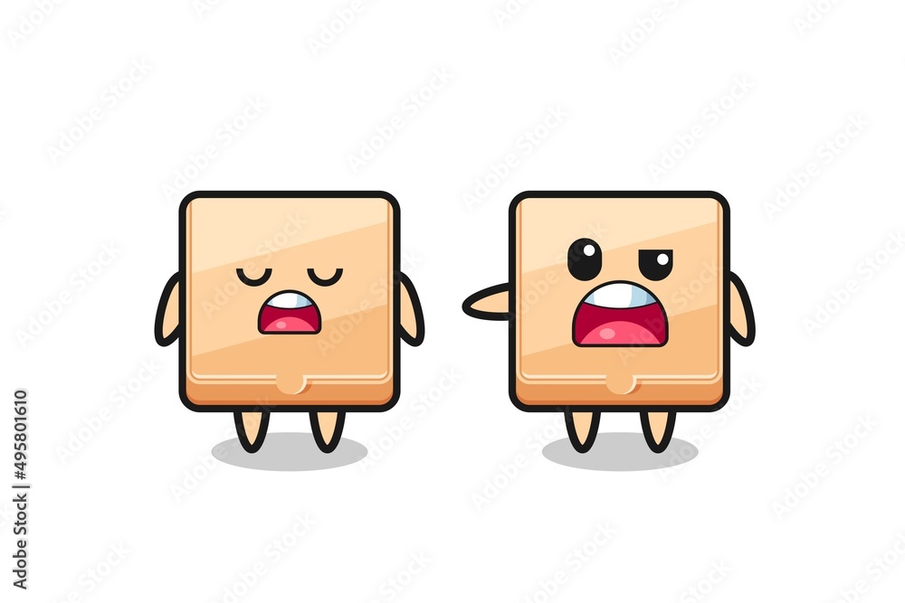 illustration of the argue between two cute pizza box characters illustration of the argue between two cute pizza box characters