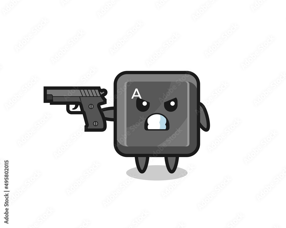 the cute keyboard button character shoot with a gun the cute keyboard button character shoot with a gun