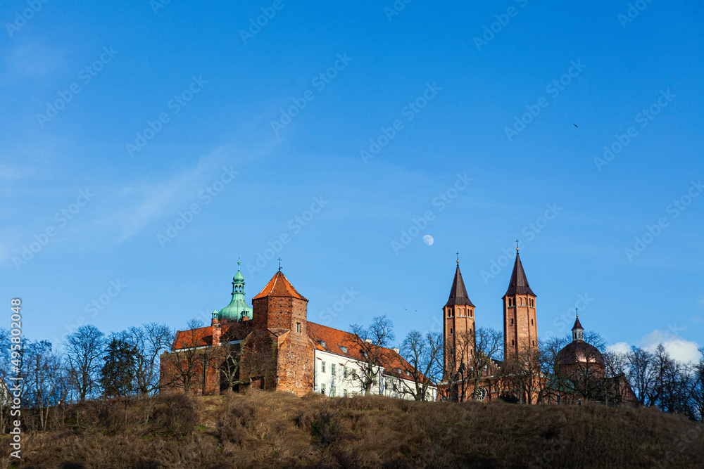 Obraz na płótnie Płock - Plock - View of the Tumskie hill in Plock, Poland in spring. Bazylika Katedralna Wniebowzięcia NMP w salonie