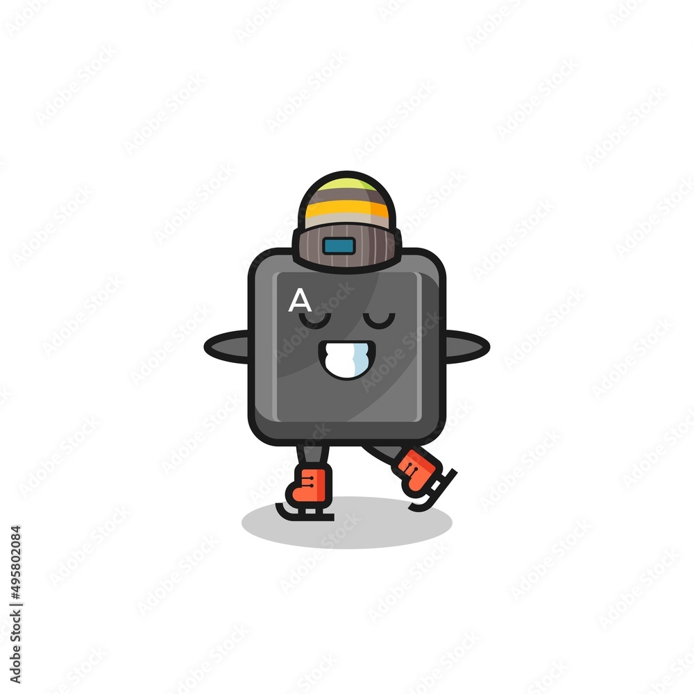 Fototapeta premium keyboard button cartoon as an ice skating player doing perform