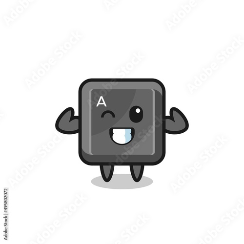 the muscular keyboard button character is posing showing his muscles