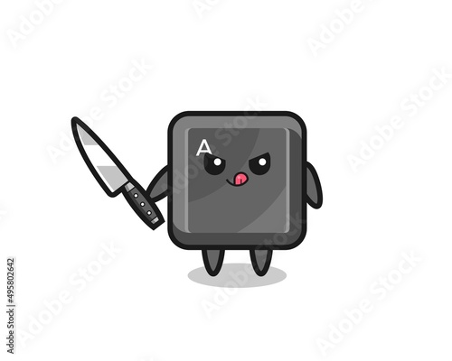 cute keyboard button mascot as a psychopath holding a knife