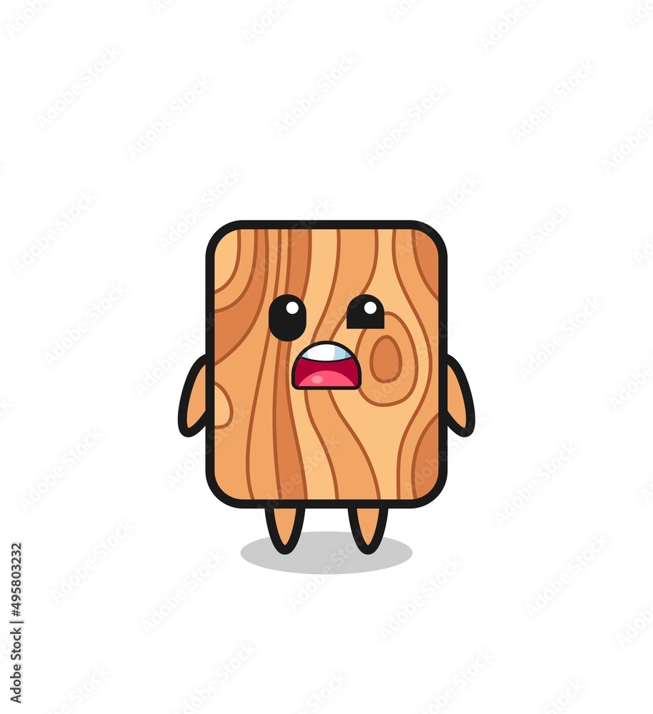 the shocked face of the cute plank wood mascot