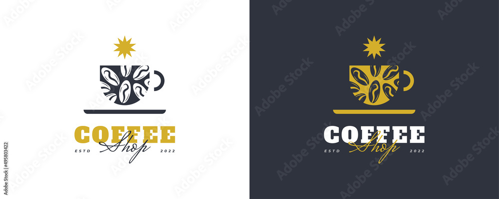 Naklejka premium Vintage and Minimal Coffee Shop Logo. Cafe Logo or Emblem with Retro Style