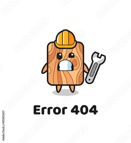 error 404 with the cute plank wood mascot