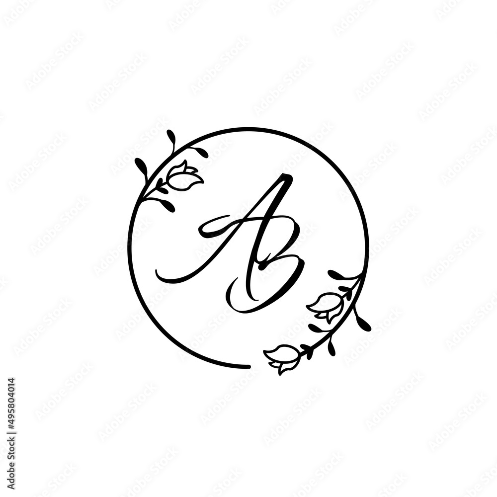 Beauty letter AB logo with flower circle template vector design Beauty letter AB logo with flower circle template vector design