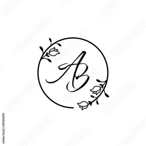 Beauty letter AB logo with flower circle template vector design