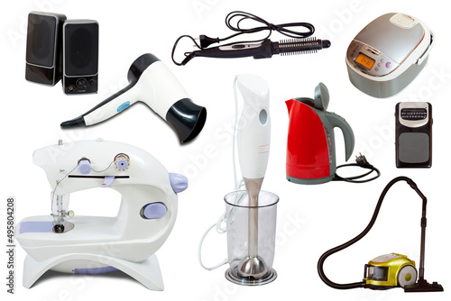 Fotografie Set of household appliances isolated on white background