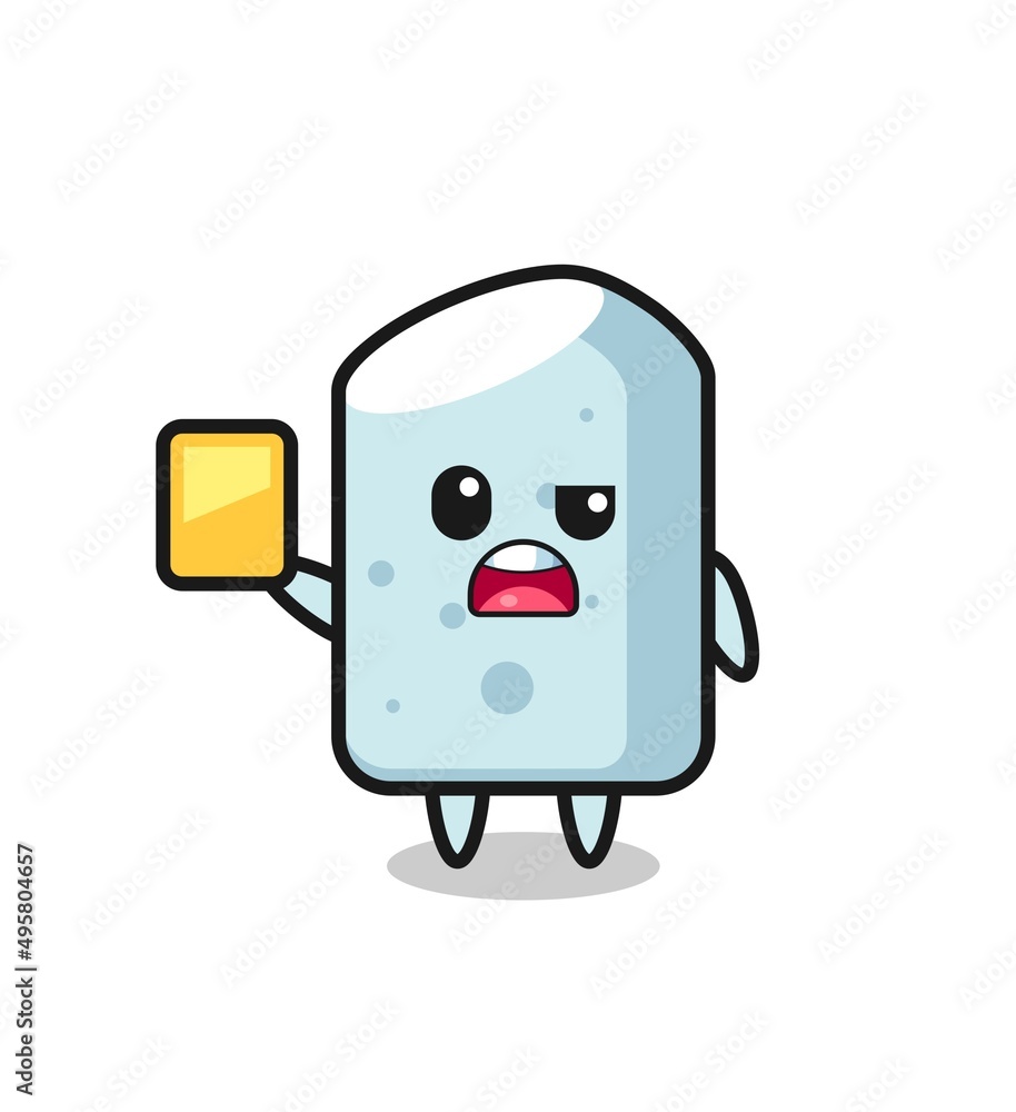 cartoon chalk character as a football referee giving a yellow card cartoon chalk character as a football referee giving a yellow card