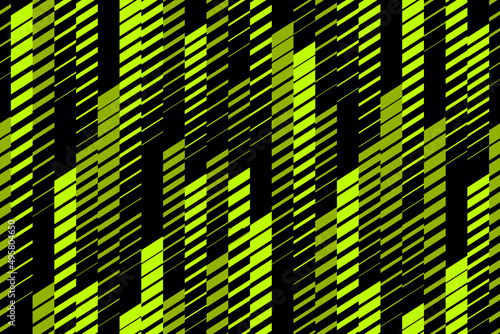 Abstract vector geometric seamless pattern with vertical lines, tracks, halftone stripes. Extreme sport style, urban art texture. Trendy background in bright neon green and black. Futuristic design