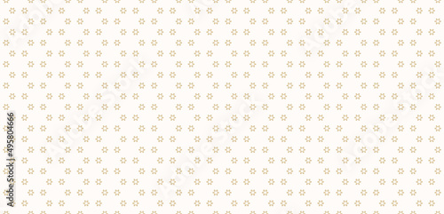 Vector golden minimalist seamless pattern with tiny geometric flowers, snowflakes, star shapes. Simple abstract gold and white background. Luxury minimal texture. Repeat design for wallpapers, decor