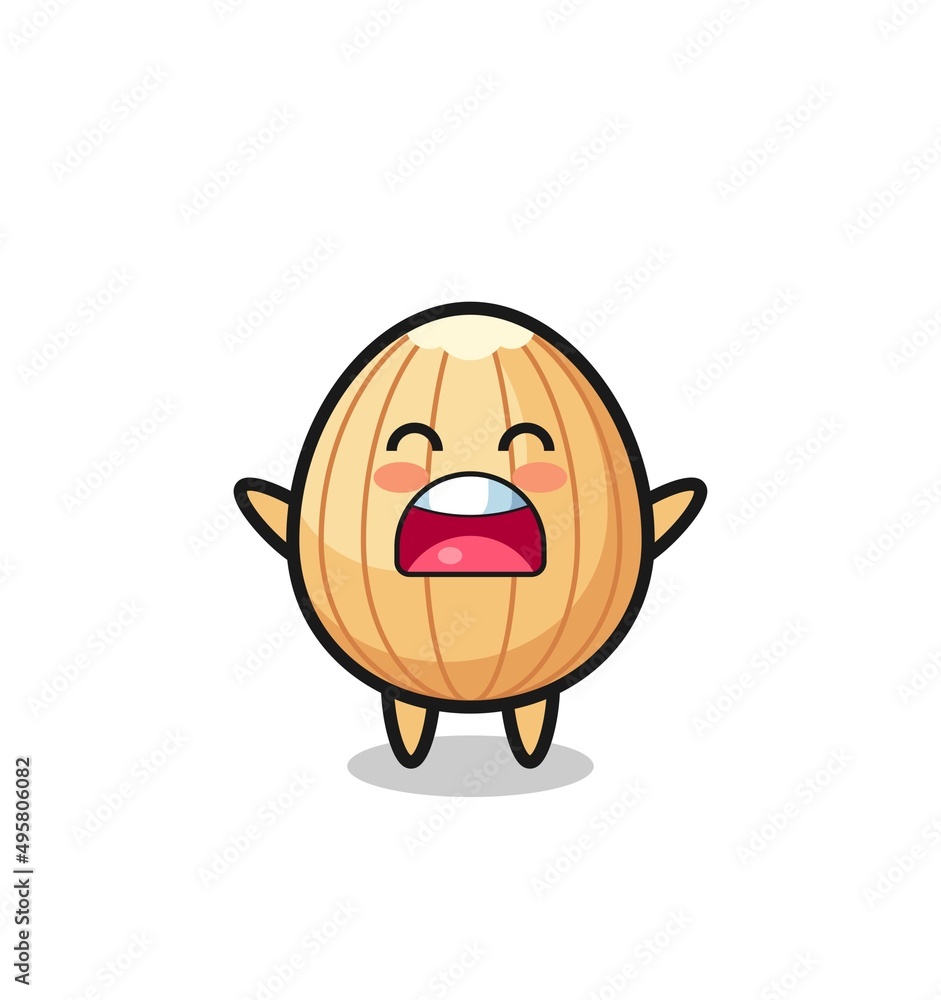 cute almond mascot with a yawn expression cute almond mascot with a yawn expression