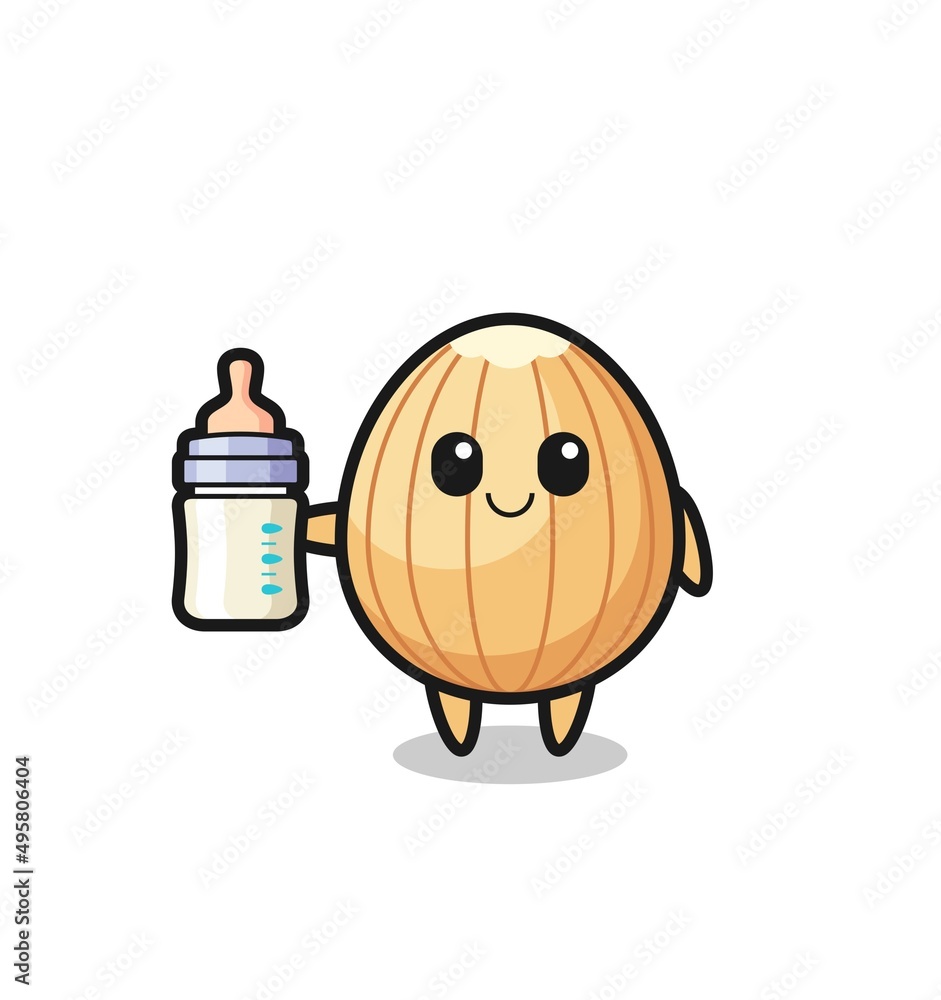 baby almond cartoon character with milk bottle baby almond cartoon character with milk bottle