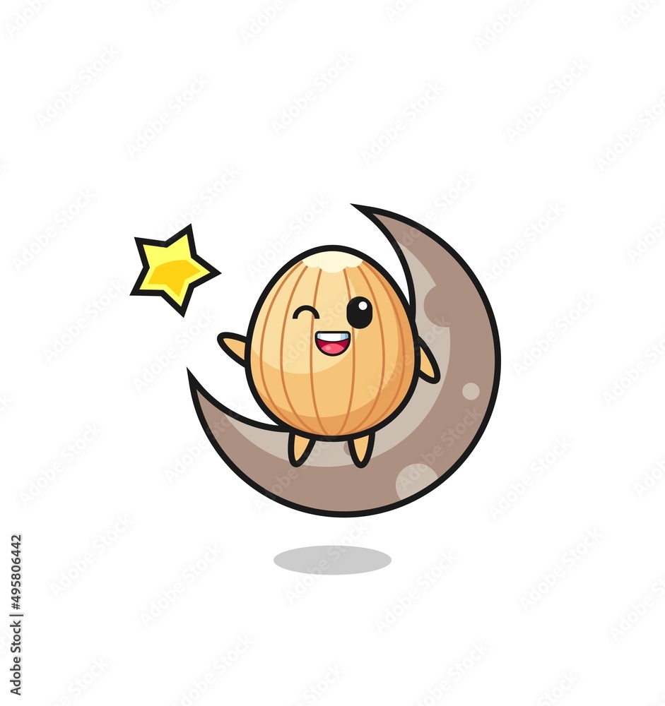 illustration of almond cartoon sitting on the half moon illustration of almond cartoon sitting on the half moon