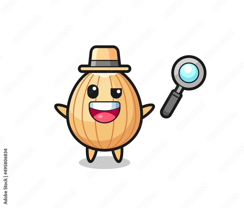 illustration of the almond mascot as a detective who manages to solve a case