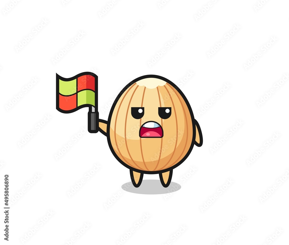 almond character as line judge putting the flag up almond character as line judge putting the flag up