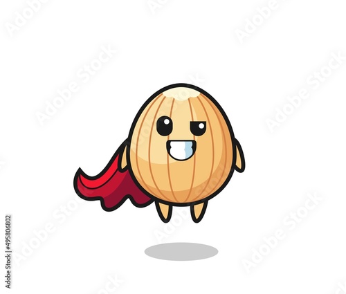 the cute almond character as a flying superhero