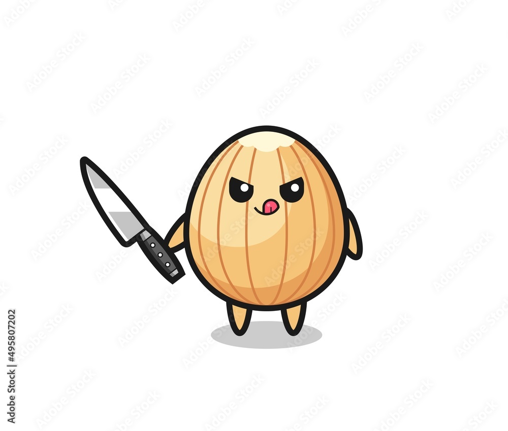 cute almond mascot as a psychopath holding a knife cute almond mascot as a psychopath holding a knife